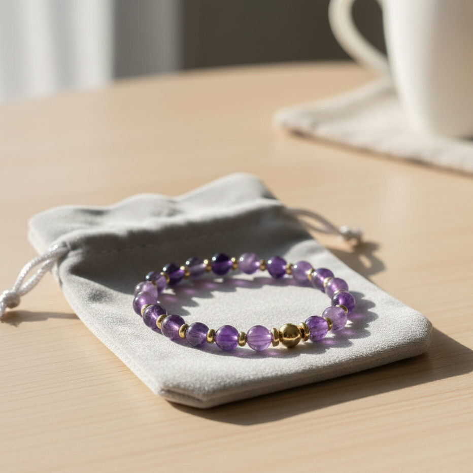 Bracelet CIRCE – Améthyste & Acier Inox Plaqué Or 18K | Bijou Énergétique & Élégant