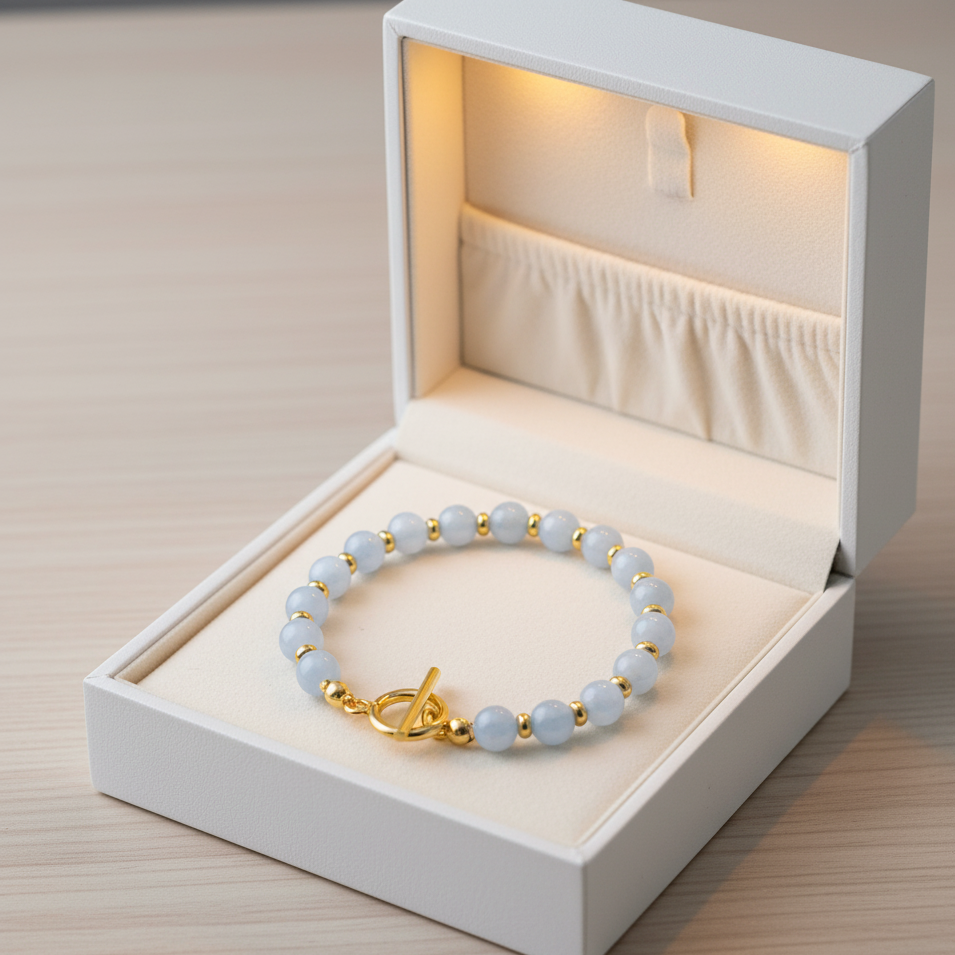 Bracelet CIRCE – Aigue-marine naturelle & Inox Plaqué Or 18K | Bijou Énergétique & Élégant