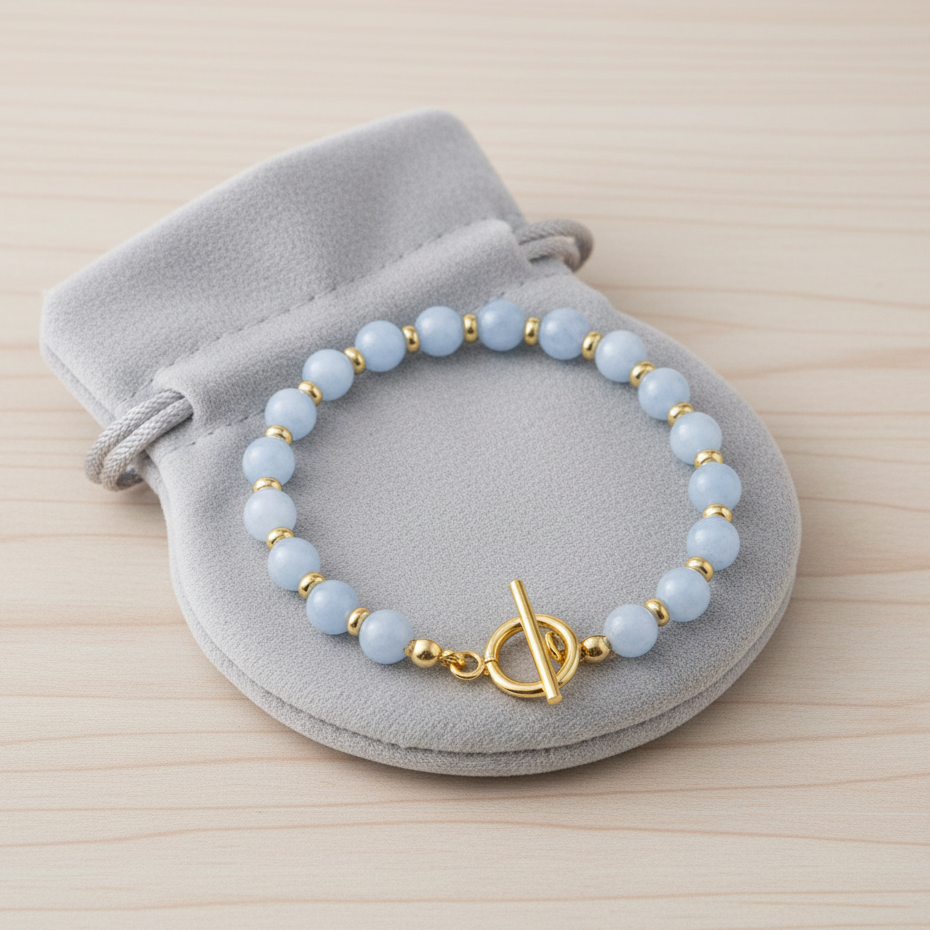 Bracelet CIRCE – Aigue-marine naturelle & Inox Plaqué Or 18K | Bijou Énergétique & Élégant