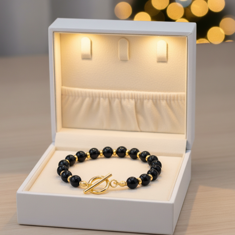 Bracelet CIRCE – Tourmaline & Acier Inox Plaqué Or 18K | Bijou Énergétique & Élégant