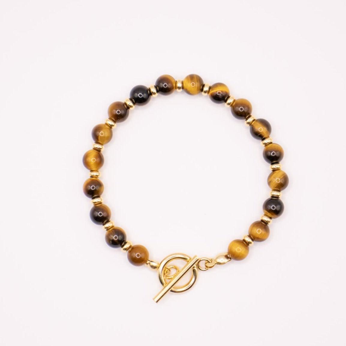 CIRCE | Bracelet in Tiger Eye and 18 and 24 carat Gold plated-0